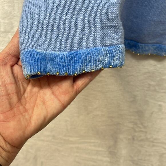 The Quaker Factory Halloween V-Neck Light Blue Sequin‎ Pumpkin Spider Sweater 2X - Picture 3 of 8